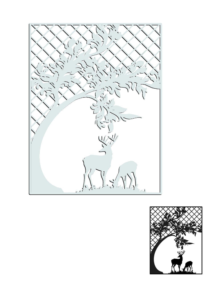 Tree and Deer Grid Background Dies - Inlovearts